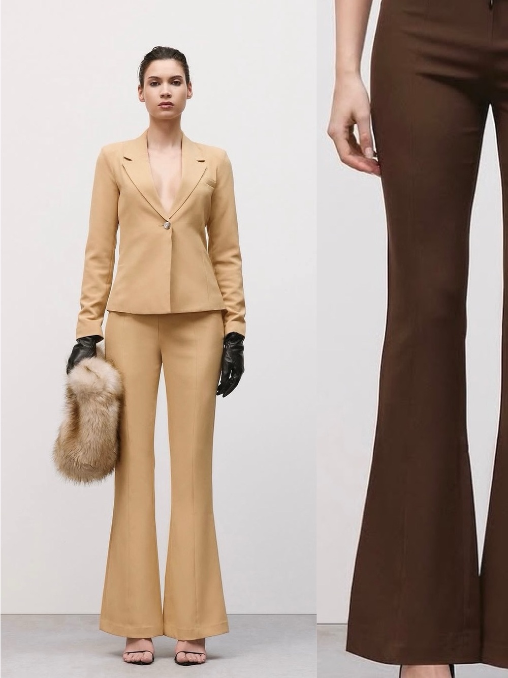 CDP SoHo Blazer and Mid Rise Flare Pants in Chocolate